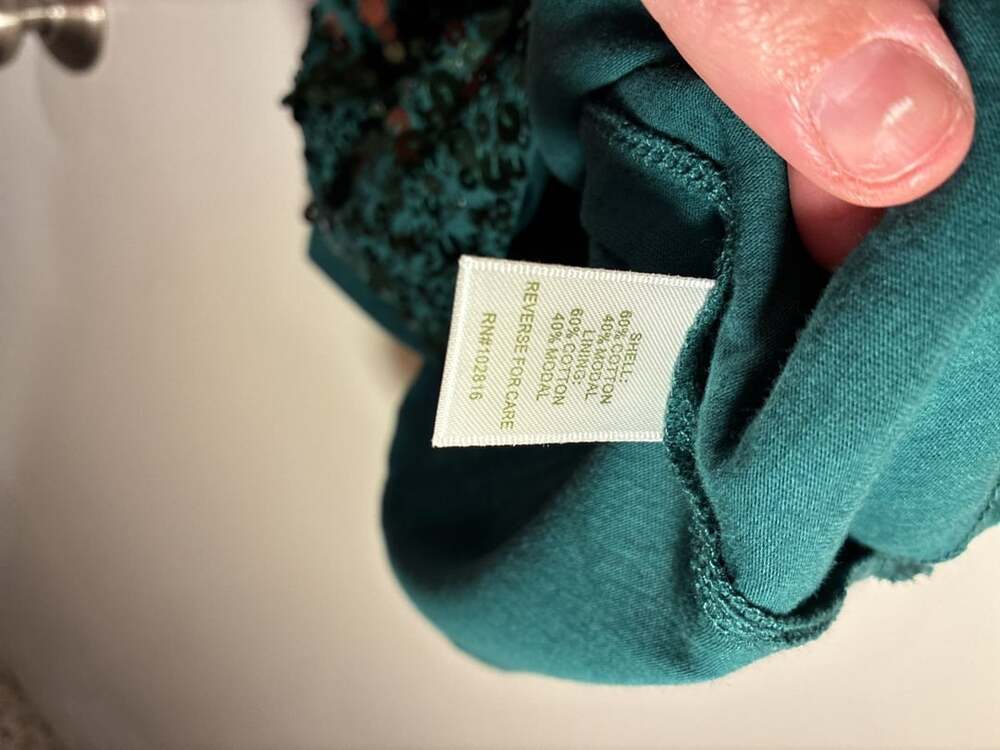Garnet Hill Sequin Tank Top Size M Green Cotton Modal - Picture 3 of 5